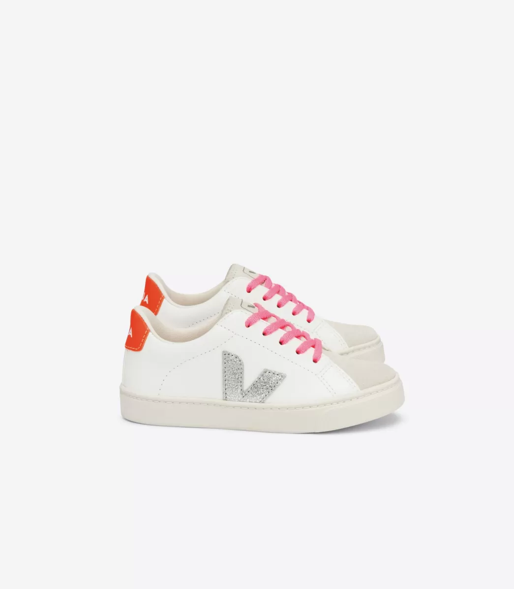 ESPLAR LACES LEATHER WHITE SILVER ORANGE FLUO>VEJA Outlet