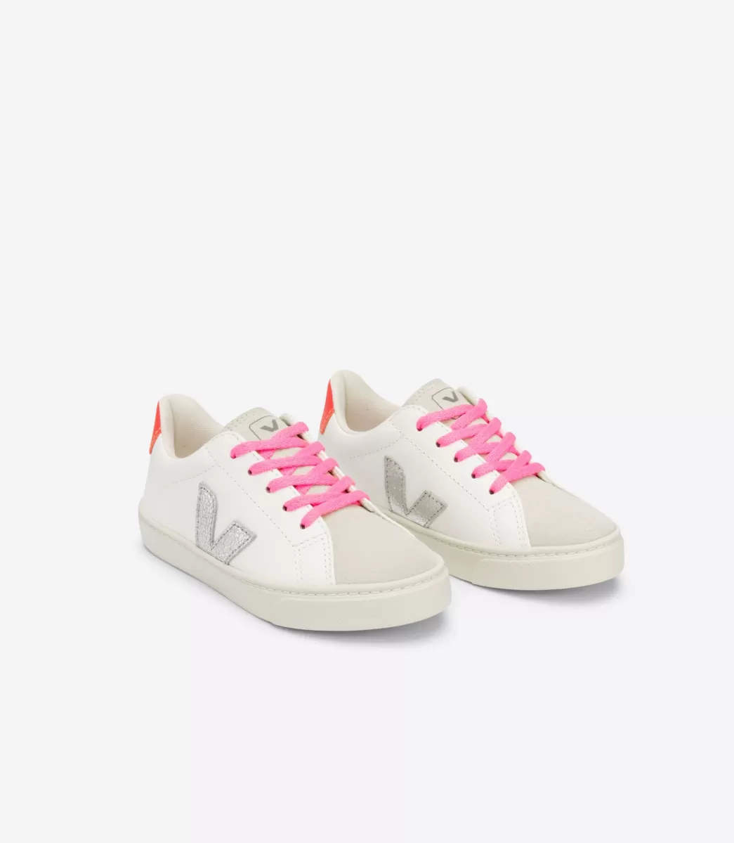 ESPLAR LACES LEATHER WHITE SILVER ORANGE FLUO>VEJA Outlet