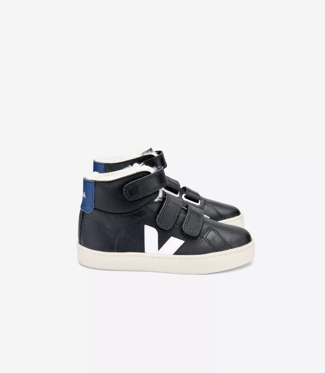 ESPLAR MID FURED LEATHER BLACK WHITE COBALT>VEJA New
