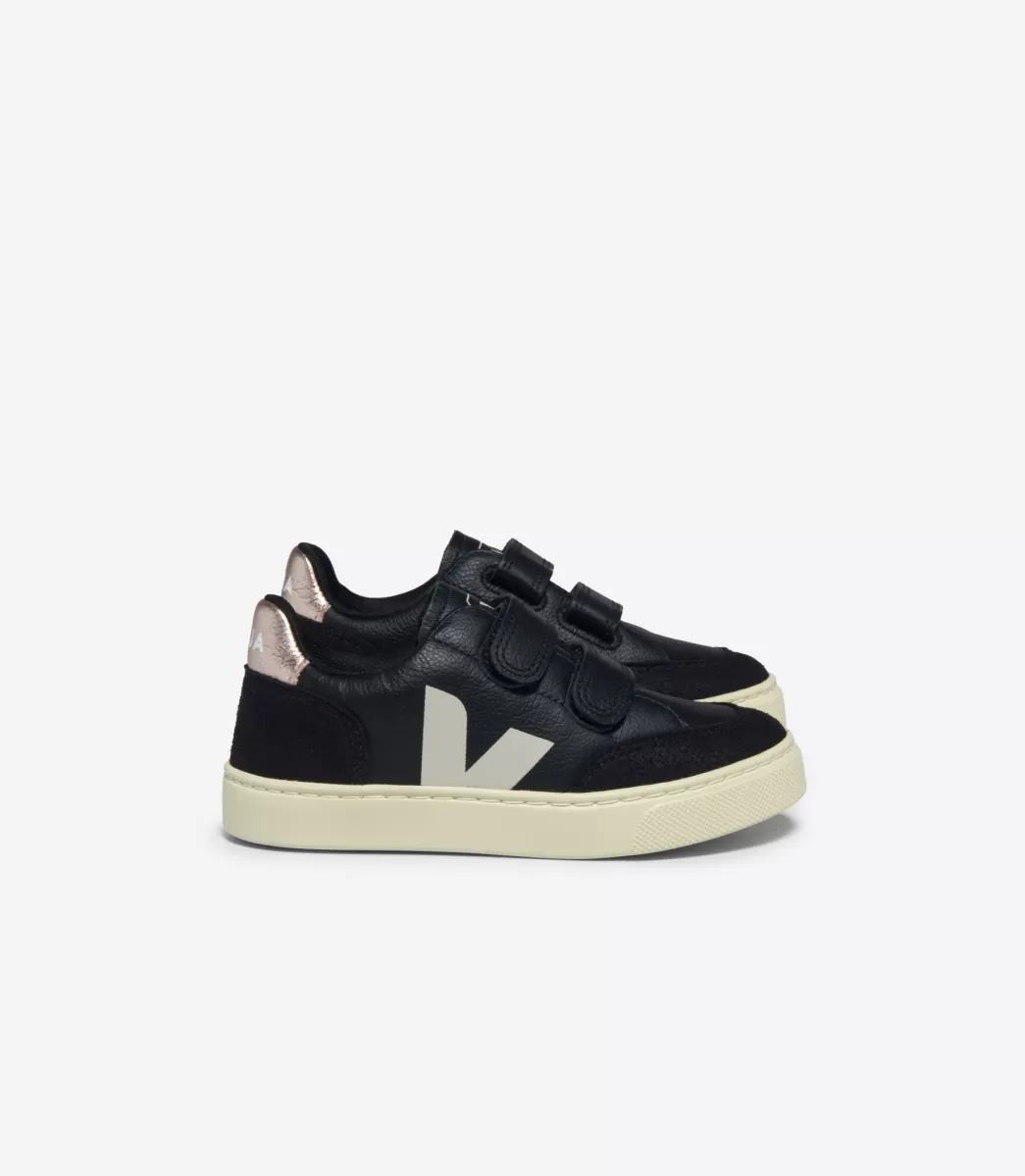 V-12 LEATHER BLACK WHITE PLATINE>VEJA Outlet
