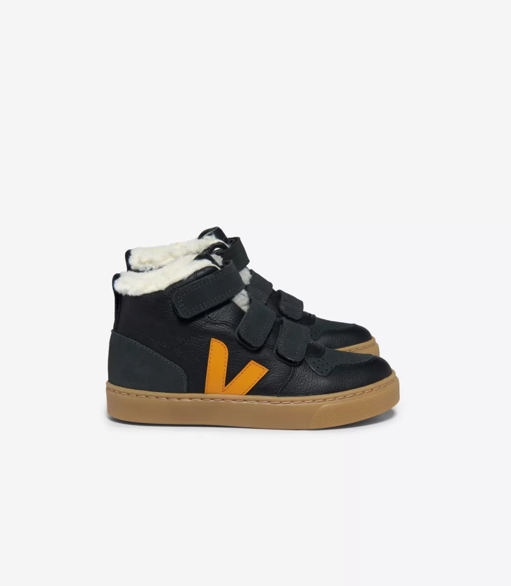 V-10 MID FURED LEATHER BLACK OURO GRAFITE>VEJA Best