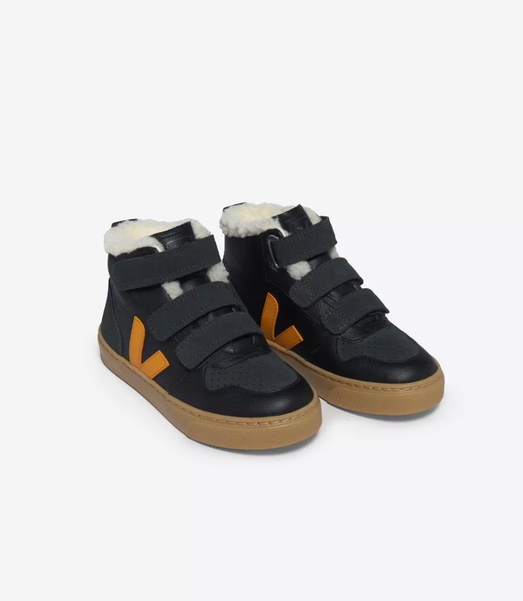 V-10 MID FURED LEATHER BLACK OURO GRAFITE>VEJA Best
